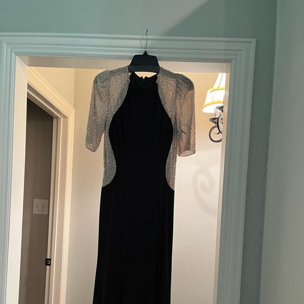 Xscape Black Maxi Dress with Silver Beaded Bolero